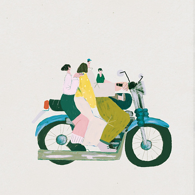 Daily - motorcycle drawing family illustration texture