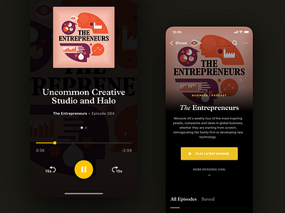 Monocle 24 - Podcast Player app episodes ios ios app italic minimal new player player ui podcast podcasts product serif strv typography