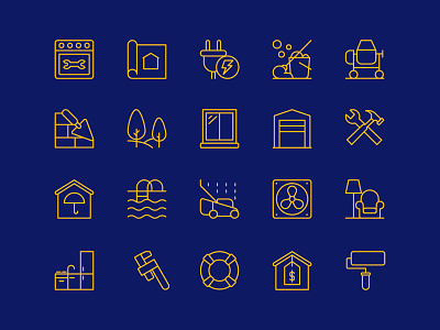 Seasonal Home Improvement garage home house hvac icon iconography icons illustration improvement line icon maintenance painter pool repair vector