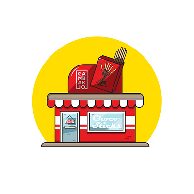 pocky store building built candy shop choco stick chocolat cute build design front illustration lifestyle pocky shop snack snack shop stickers store store design storefront sweet vector