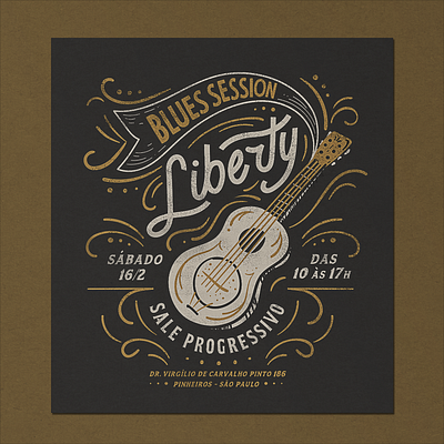 Blues Session Liberty Art Brothers blues design guitar layout lettering print