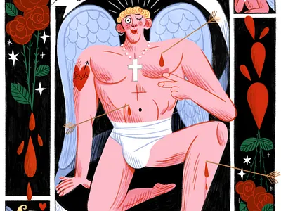 1181 angel arrow art blood boy band character christianity cross digital art digital illustration england history holy illustration medieval photoshop rose saint saint robert of bury wings