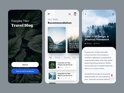 Travel Blog App Ui Design app app design app ui apple apps blog blogger blogging clean minimal modern travel travel agency travel app traveling ui uidesign