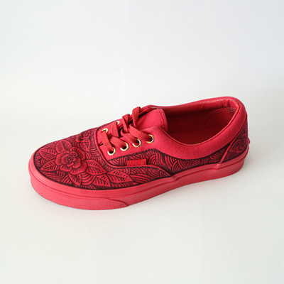 Vans custom custom shoes florals hand drawn pen and ink red rose sharpie shoes sneakers tattoo