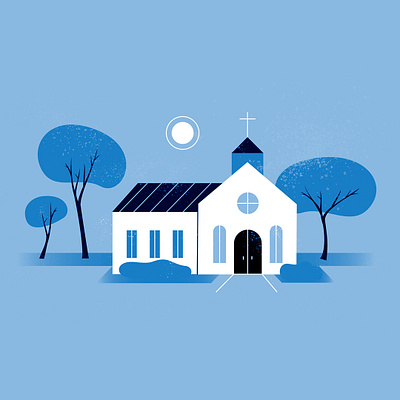 Building | Mini-Series animation style frame blue blue building building church design design for church home illustration mid century mid century illustration minimal monochromatic nature retro style frame texture tree trees vector