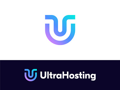 UltraHosting Logo Design gaming modern minimalistic gradient colorful hosting internet technology cloud letter logo icon initial letter u logo design red blue pink purple green smiling face smile u monogram