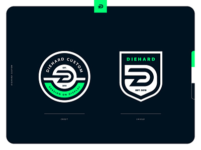 Diehard Custom Brand Extensions badge brand branding crest design icon illustration lettermark logo monogram shield sport sports vector