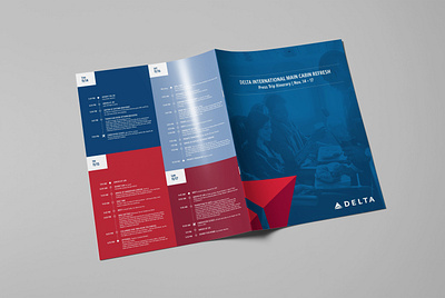 Delta International Main Cabin Refresh Press Trip Itinerary bifold brochure design layout print design