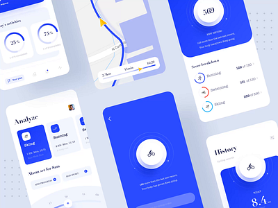 Sports app- Biking 03 animation app application biking blue distance effect fitness gif interaction design minimal mobile plan product product design running sports app workout workout app