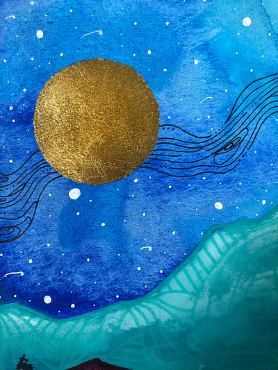 La Luna abstraction create design draw fluid gold foil gold leaf illustration imagination moon mountain nights mountains nature night stars