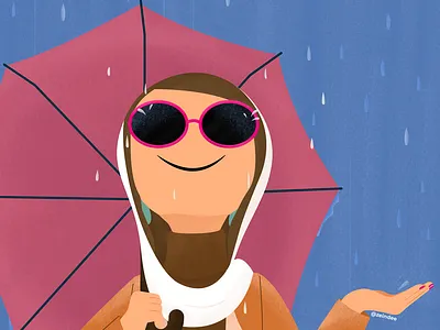 Rainy Day character cold glasses hijab jacket muslim rain rain drop rainy sun sunglasses turtle neck umbrella woman