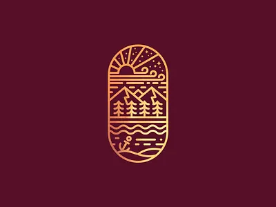 Golden Badges badge badge logo brand gold landscape logo design logotype luxury mountain ocean plum shape sky sun