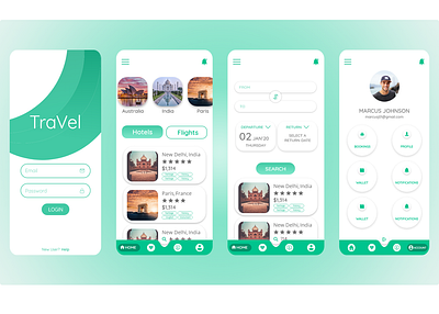 TraVel App Design ( Mockup ) app color colorful creative design flight hotels india login login page mobile app photoshop profile profile page travel travel app ux ux ui uxdesign xd