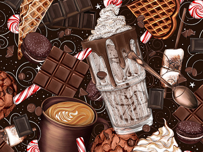 Holiday Indulgence / Food Illustration branding chocolate coffee dessert food holiday illustration packaging pattern restaurant snacks surface design