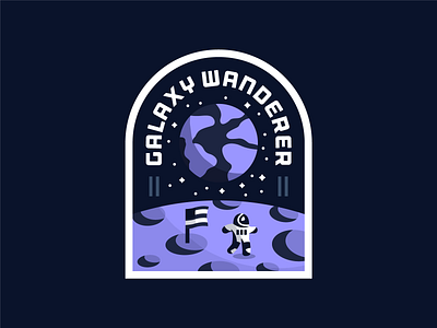 Galaxy Wanderer astronaut badge design dribbbleweeklywarmup earth flag flat icon iconography illustration logo moon planet sketch space typography vector