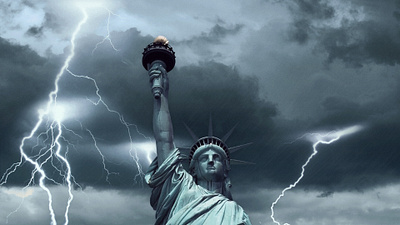 The Day Before Tomorrow (2007) design desktop wallpaper digital art lightening photo manipulation rainy statue of liberty storm thunder ultrawide wallpaper widescreen