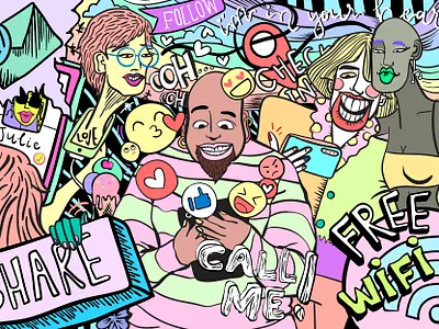Hand drawn social media addicted character vector addict cartoon character graphicdesign handdraw illustrations illustrator likes media share social network socialmedia vector vector artwork