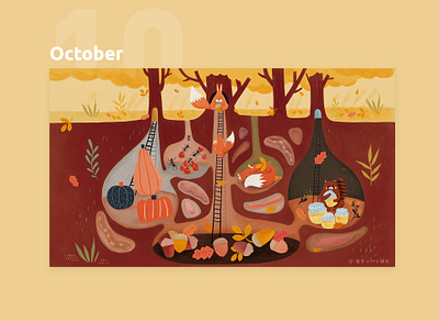 October calendar 2019 design illustration