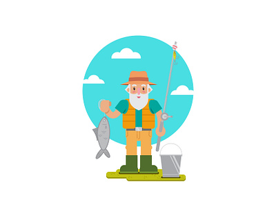 Old Fisherman art artwork bait cartoon character concept design fish fisherman fishing funny graphic hobby illustration pole vector