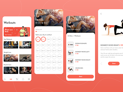 30Days Workout Challenge app appdesign clean design exercise gym app gyming health app illustration mobile ui sketch typography ui vector workout