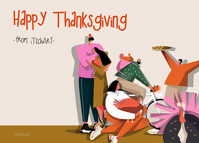 The Thanksgiving-themed post 🦃🥮♥️ characters illustration itechart linkedin post thanksgiving thanksgiving day turkey