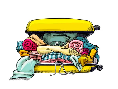 Overloaded suitcase. Vector illustration hand drawn holiday illustrator microstock vacation vector vector art vector design vector drawing vector illustration vectorart yellow