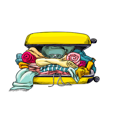 Overloaded suitcase. Vector illustration hand drawn holiday illustrator microstock vacation vector vector art vector design vector drawing vector illustration vectorart yellow