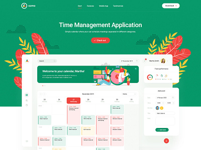 Azmo — landing page app dashbaord design flat illustration landing management minimalist olbromski time tracking ui visiontrust web website