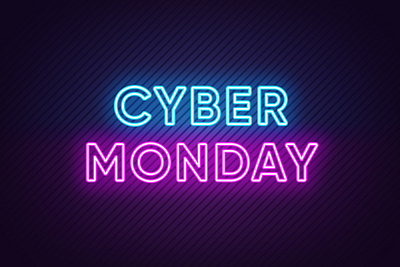 Neon Cyber Monday banner blue cyber cyber monday day design discounts illustration monday neon promo purple sale shopping vector