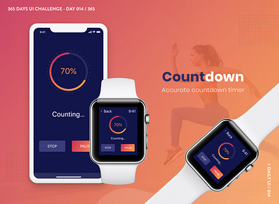 365 DAYS UI CHALLENGE-DAY 014- Countdown Timer 365daysuidesignchallenge app apple watch countdown countdowntimer dailyui dailyui 14 design experience fitness iphonex mobile app uiux user user interface