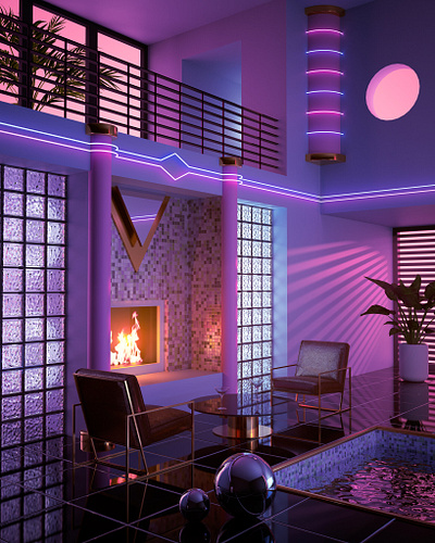 －Ｋｅｙ Ｌａｒｇｏ－ 3d 80s 90s aesthetic architechture cinema4d illustration interior neon retro retro design retrowave synthwave