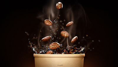 Hot coffee 3d render 3d 3d art branding coffee coffee bean coffee cup design illustration realistic render splash