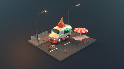 IceCream Truck - NightTime 3d 3d animation 3d art 3d model 3d modeling animation cinema 4d octane render