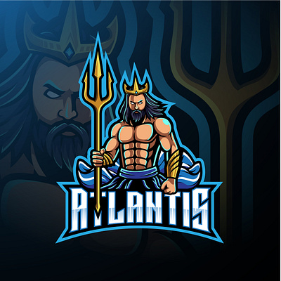 Poseidon mascot logo design with trident weapon branding design esport esports game design graphic design illustration logo mascot logo poseidon