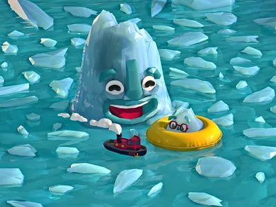 Daddy day out 3d 3d art c4d character cute art design global warming iceberg