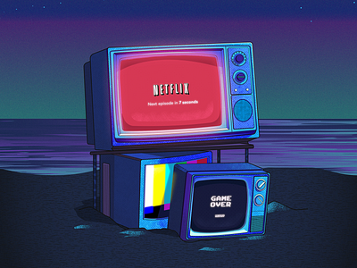 Game Over artwork beach dreamy game over illustration illustrator netflix pentool space stars tv typography