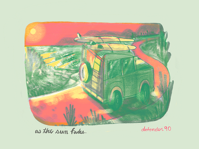 As the sun fades art autodesk colors defender90 design illustration journey landrover layout lifestyles lifetakestime radical sketch sunset surf travel