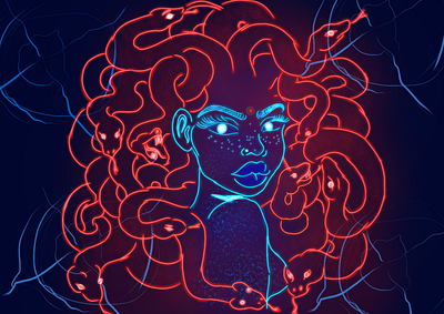 Glowing Medusa animation art character design concept art design fashion illustration flat glow illustration medusa neon vector