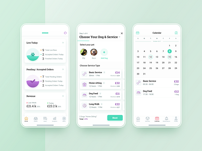 Mobile application for dog walkers app app design application application design calendar dashboad dashboard dog dogwalk experience habitat hbtat home page icons mobile mobile design product ui user interface ux