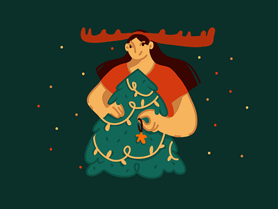 Xmas time abstract adobe draw art cartoon christmas tree deer design digital design digitalart flat girl illustration illustrations ipad pro merry christmas people people character vector