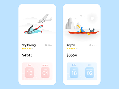 Adventure App adventure app design design development gradient illustration ios kayak los angeles skydiving sports ui design uidesign uiux wvelabs