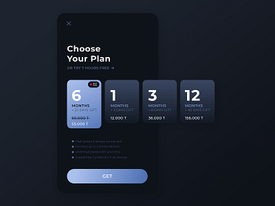 VPN Mobile app - Pricing plans adobe xd app app design dark mode minimal premium pricing plan ui ux vpn vpn app