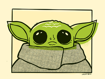 Baby Yoda? Green Bean? The Kid? 80s alien baby yoda blake stevenson cartoon character design cute disney green hipster illustration jetpacks and rollerskates retro star wars the force troll yoda