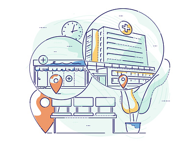 Medical locations brand colour and lines doctor emergency hospital illustration james oconnell medical minimal thumbprint