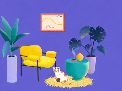 猫的日常下午----盼望 design illustration 插画 植物