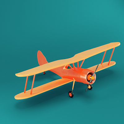 Biplane 3d aircraft airplane biplane cartoon style illustration plane render rendering vessel visualization