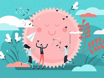 Positive emotion concept character cheerful concept emotion expression fun funny happiness happy illustration inspiration joy love motivation person positive smile success symbol vector