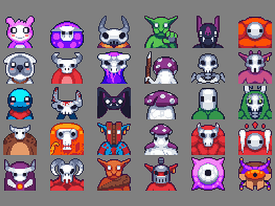 Free Monster Portrait Icons Pixel Art 2d character fantasy game game assets game design gamedev icons monster pixel art portrait