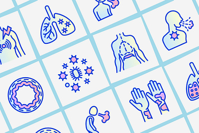 Asthma | 16 Thin Line Icons Set allergen asthma attack bronchus chest cough diaphragm drowsiness dyspnea hand healthy hives icon inflamed inhaler man pain peak flow meter sputum wheezing