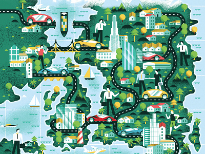 The Good Life Magazine 22 - Map illustration cars cities editorial editorial illustration illustration map people sail ho studio sho studio texture vector world world map